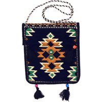 Dark Navy Kilim Messenger Bag - Handwoven Turkish 50% Cotton 50% Polyester - Festival Holiday Bohemian