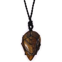 Tigereye Teardrop Pendant Necklace - Handcrafted In India - 34cm Adjustable String
