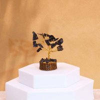 Mini Black Agate Gemstone Tree - 15 Stones On Natural Wood Base