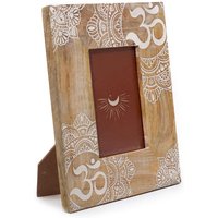 Mango Wood Picture Frame With Mandala Detail - White - For 10x15cm Photos - 26x20x2cm