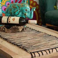 Water Hyacinth Table Runner - Black Tiger Pattern With Fringe - 150cm X 36cm