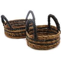 Banana Leaf & Hitam Raffia Baskets - Set Of 2
