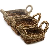 Hand-woven Banana Leaf & Seagrass Square Basket Set - Natural
