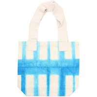 8oz Natural Cotton Tote Bag - 38x42x12cm - Sky Blue Tie-dye Blocks - Natural Handle