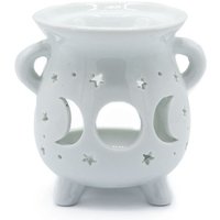 Cauldron Oil Burner - Moon Phase Design - White