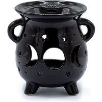 Cauldron Oil Burner - Moon Phase Motif - Matte Black Ceramic