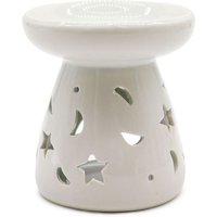 Classic White Oil Burner Ceramic - Moon & Star Design For Aromatherapy & Wax Melts