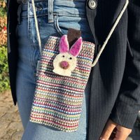 Phone Holder Bag Stripes Pink With Bunny Decor
