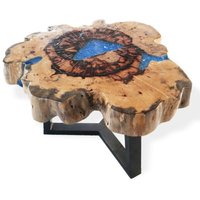 Tamarind Wood Coffee Table With Sky Blue Resin Inlay - 77cm Diameter, 46cm Height