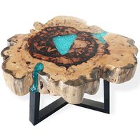 Tamarind Wood & Aqua Resin Coffee Table - 77cm Diameter X 46cm High