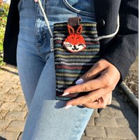 Charming Fox Design Phone Holder Bag - Black