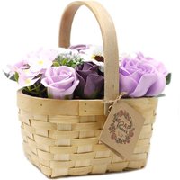 Large Lilac Bouquet With Roses, Hyacinths & Sunflower In Wicker Basket