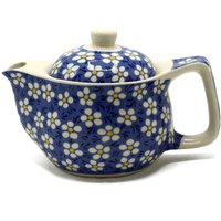 Ceramic Teapot With Metal Strainer - Blue Daisy Design, 350ml, 11cm X 11cm X 17cm