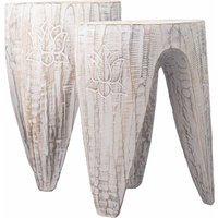Whitewashed Interlocking Side Tables / Stools Set Of 2 - Large