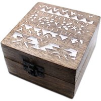 Wooden Box 10x10x6cm - 4x4 Slavic Design White Wash