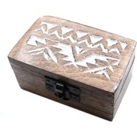 White Washed Wooden Pill Box - 8.5cm X 5.5cm X 4cm Slavic Design