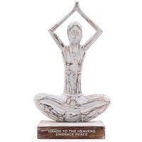 Wooden Yoga Lady - Whitewash Finish - Hands Up Pose Decorative Figurine