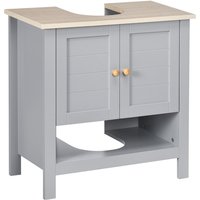 Kleankin White Bathroom Pedestal Under Sink Cabinet With Storage Shelf Double Door