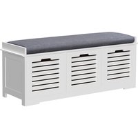 Homcom White Mdf Shoe Storage Bench With Cushion Seat & Slatted Doors