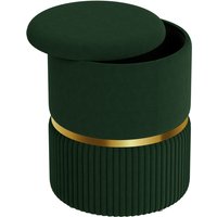 Homcom Dark Green Velvet-feel Storage Pouffe Stool - Round Footrest With Hidden Compartment