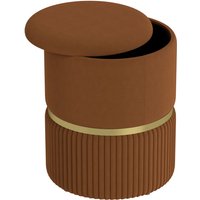 Homcom Velvet-feel Round Storage Pouffe Footstool - Light Brown