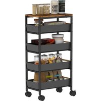Homcom Wood-effect Top Storage Trolley With 4 Drawers - Slim 24cm Deep - Black
