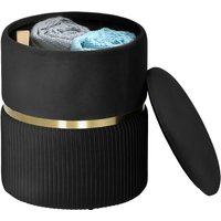 Homcom Velvet-feel Round Pouffe Storage Footstool - Black