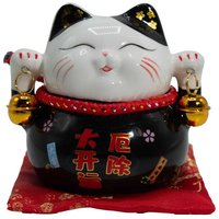 Ceramic Money Cat Bank - Black On Cushion
