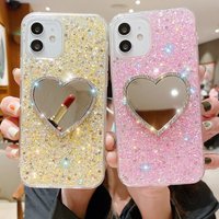 Mirror Heart Case OPPO Find X3 Lite Neo Reno 5 6 Realme 8 Pro 8i 7 C21 C20 C11 GT A74 A94 A95 Diamond Glitter Soft T