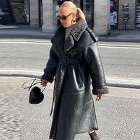 Clothing Elegant Trench Coat Long Sleeve Belted Trench Jacket Lapel Collar Autumn Winter