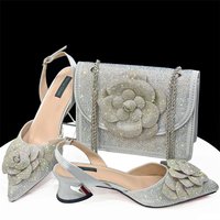 Women's Elegant Pointed Toe Heels With Floral Embellished Square Shoulder Bag – Princess Style Shoe & Bag Set For Formal Occasions