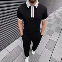 Daily Casual Short Sleeve Outfits Spring Summer Leisure Zipper Lapel Polo Shirt Pants Two Piece Sets Vintage Suits