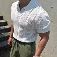 Clothing Mercerized Cotton Ice Silk Polo Shirt Breathable Hollow Short Sleeved Sweatshirt Lapel Mesh Tight Sleeve Knitted T Shirt