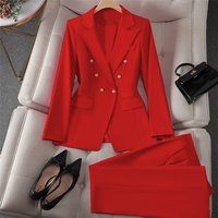 Blazer Suit Set Spring Professional Office Wear Slim Fit Double Breasted Jacket Ith Pants Petite & Regular Sizes