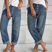 Loose Casual Versatile Simple Slim Denim Straight Leg Pants Wear