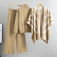 Clothing Casual Suit Autumn Winter Lazy Style Knitted Sweater Wide Leg Pants Three Piece Suit