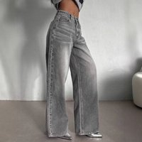 Women's Clothing Street Retro Smoky Gray Washed Wide Leg Jeans Autumn And Winter High Waist Loose Wide Leg Mopping Pants