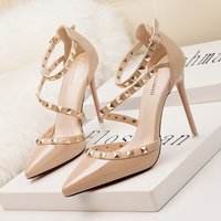 Europe United States Simple Sexy Nightclub Stiletto High Heels Shallow Mouth Pointed Rivets Hollow Out One Word Sandals