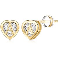 IEFWELL Stud Initial Earrings For Girls, Hypoallergenic Heart Earring, A-Z