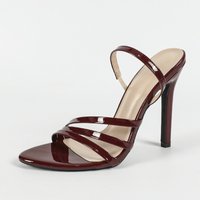 Patent Leather Multi line Back Ankle Strap Round Toe Stiletto Sandals Party Heels