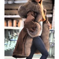Crystal fox fur large collar long fur collar hooded coat
