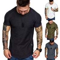 Unbeatable Quality Slim Fit Solid T shirt Summer American Round Neck Pleated Fashionable Casual Short Sleeved Top