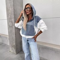Clothing Fashion Loose Casual Washed Denim Splicing Hooded Sweatshirt