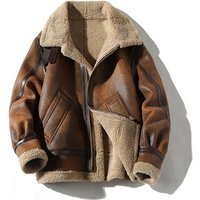 Vintage Suede Look Bomber Jacket – Fleece Lined Winter Coat