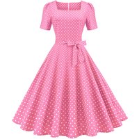retro women's clothing foreign trade temperament square neck short sleeved polka dot print waist waist large swing dress