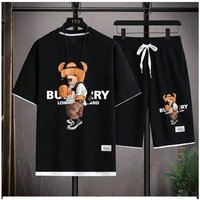 Clothing Hip Hop Summer Street Style Waffle Suit Cool Bear Pattern Luxury T Shirt Shorts Set