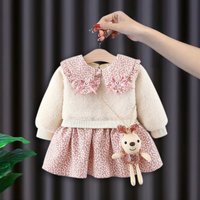 3457 Girls' Autumn/Winter New Collection with Thick Velvet and Western Style Children's Baby Winter Princess Dress