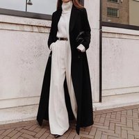 Elegant Line Long Wool Blend Coat 3D Pattern Trench Coat Fall Winter V Neck Zipper Closure Casual Outerwear