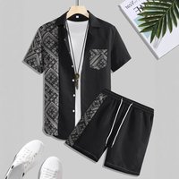 Clothing Retro Contrasting Pattern Printing Cross Border Vacation Shirt Shorts Two Piece Set