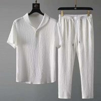 Solid Casual Suit Thin High End Fashion Trend Short Sleeved T Shirt Sports All Match Trousers